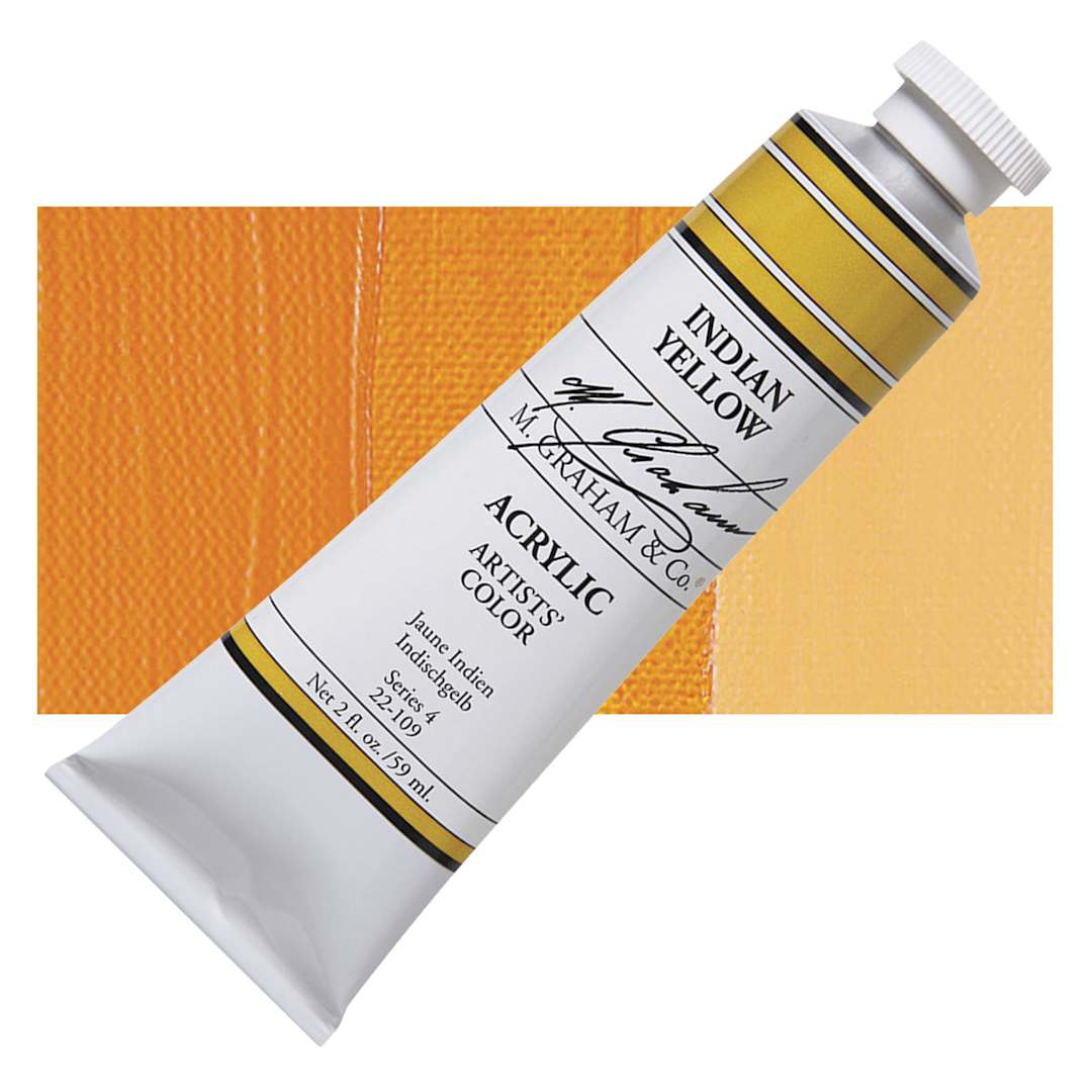 Open in modal - M. Graham Artists' Acrylic - Indian Yellow, 59 ml tube and swatch