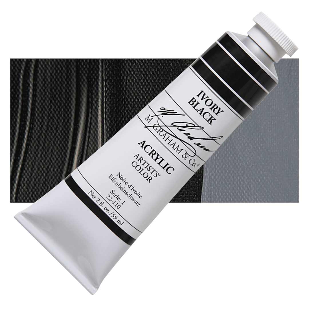 Open in modal - M. Graham Artists' Acrylic - Ivory Black, 2 oz tube and swatch