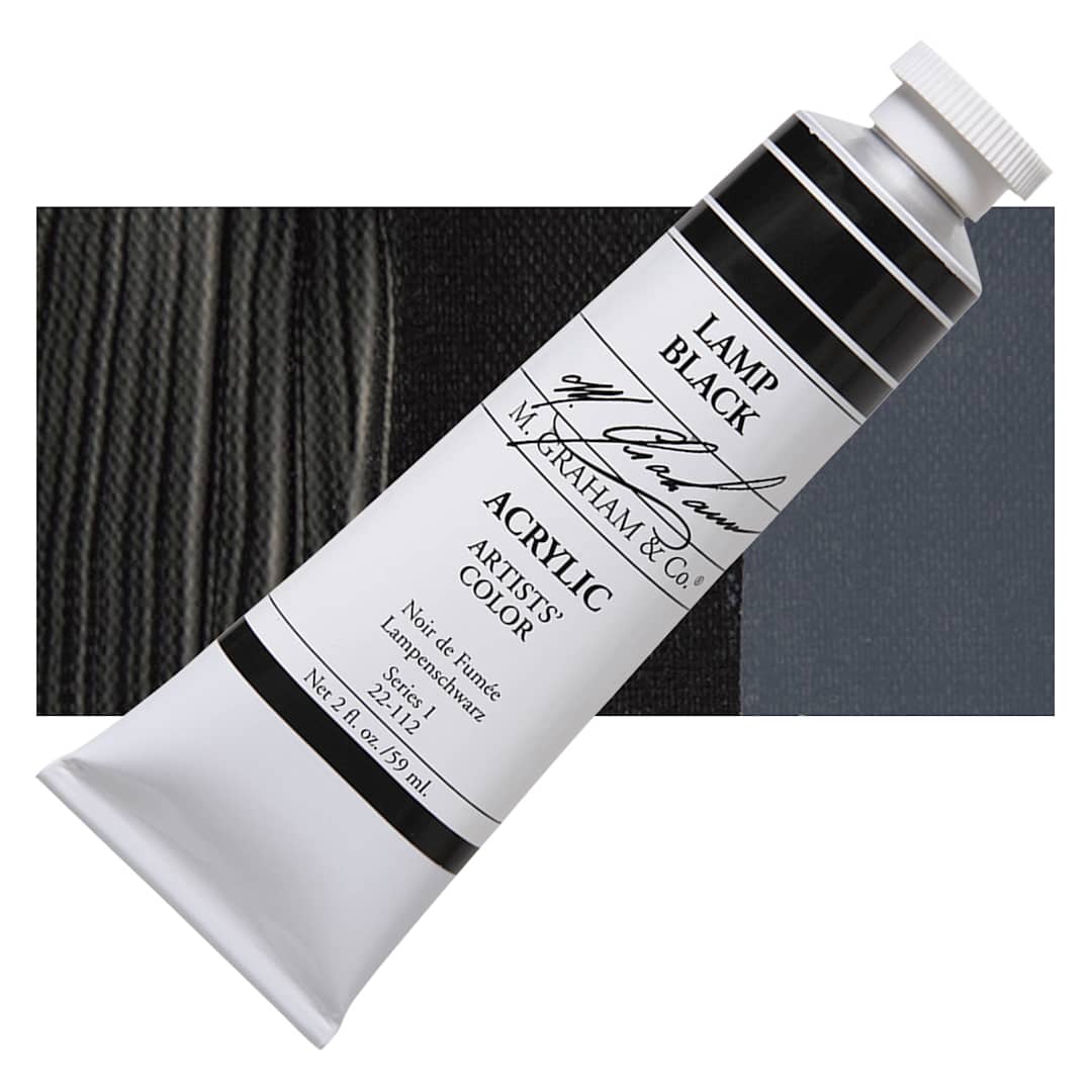Open in modal - M. Graham Artists' Acrylic - Lamp Black, 59 ml tube and swatch