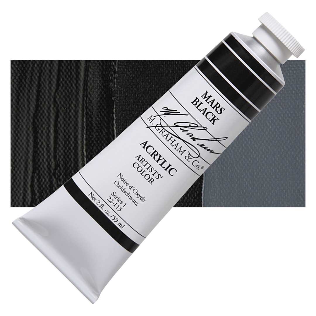 Open in modal - M. Graham Artists' Acrylic - Mars Black, 2 oz tube and swatch