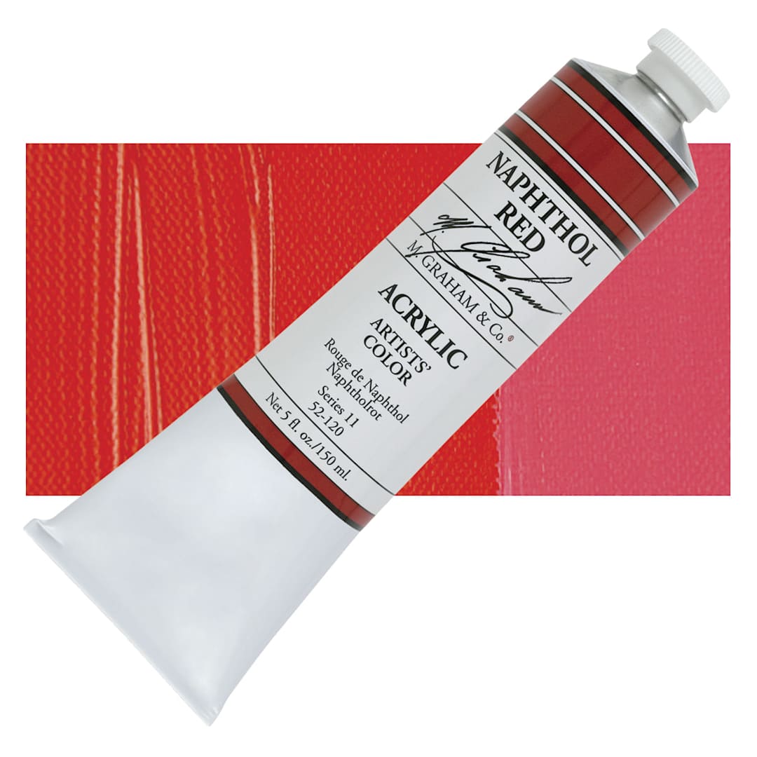 Open in modal - M. Graham Artists' Acrylic - Naphthol Red, 5 oz Tube and swatch