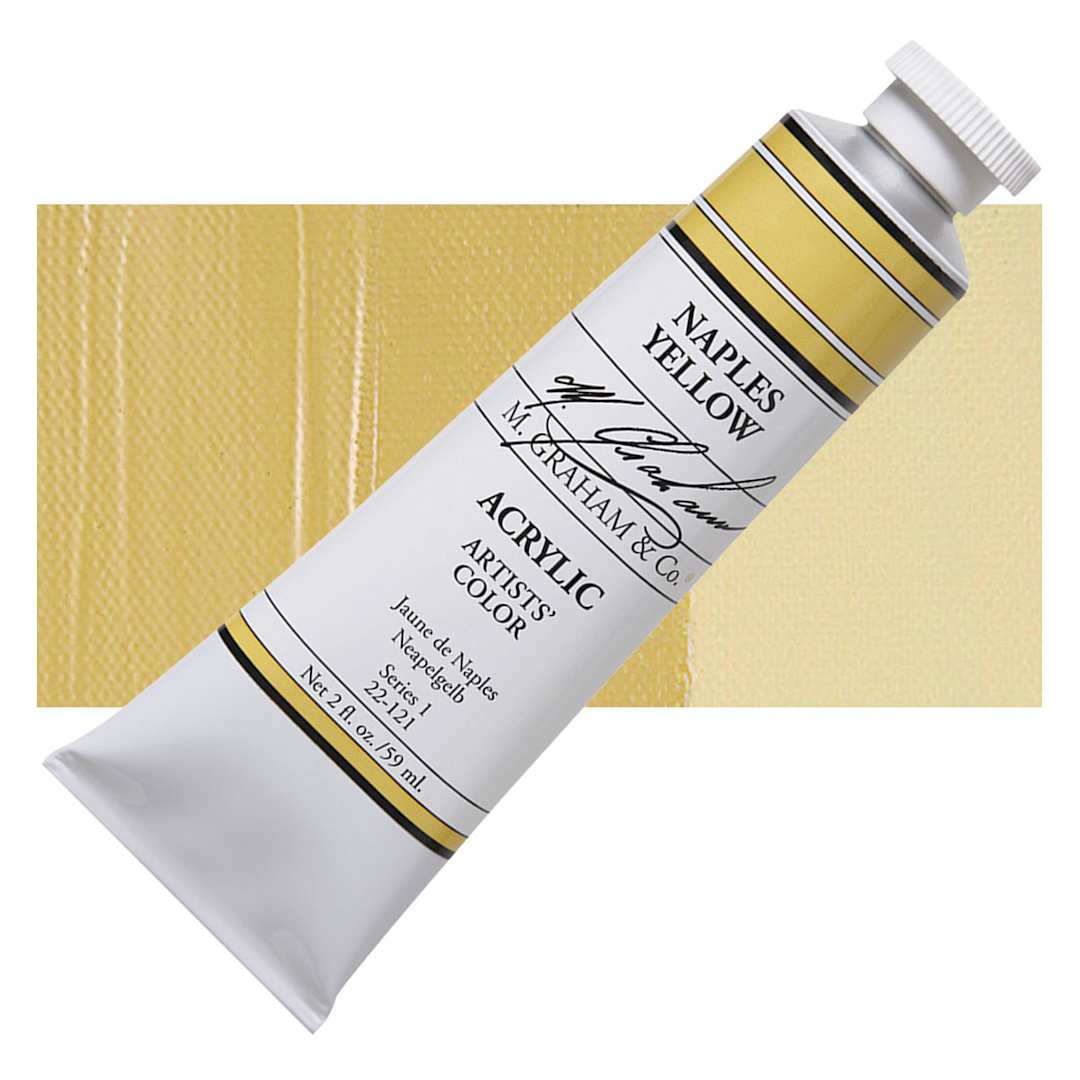 Open in modal - M. Graham Artists' Acrylic - Naples Yellow, 2 oz tube and swatch