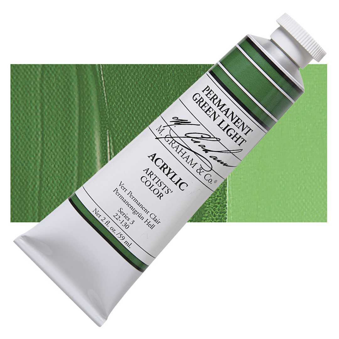 Open in modal - M. Graham Artists' Acrylic - Permanent Green Light, 2 oz tube and swatch