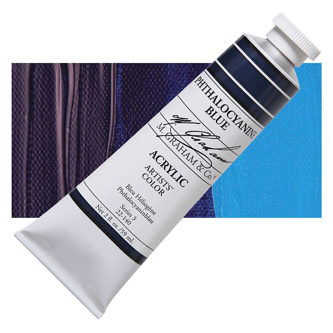 Open in modal - M. Graham Artists' Acrylic - Phthalocyanine Blue, 2 oz tube and swatch