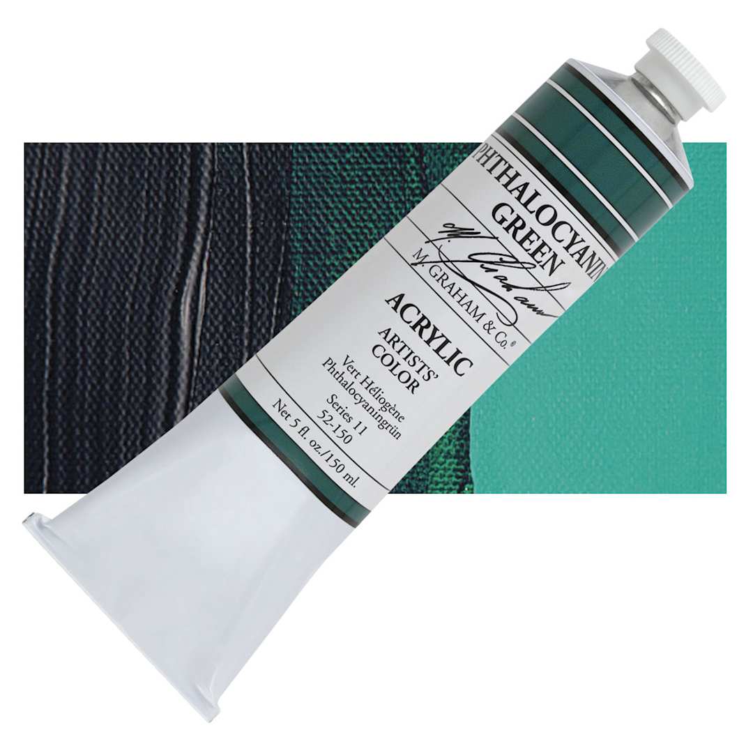 Open in modal - M. Graham Artists' Acrylic - Phthalocyanine Green, 5 oz Tube and swatch