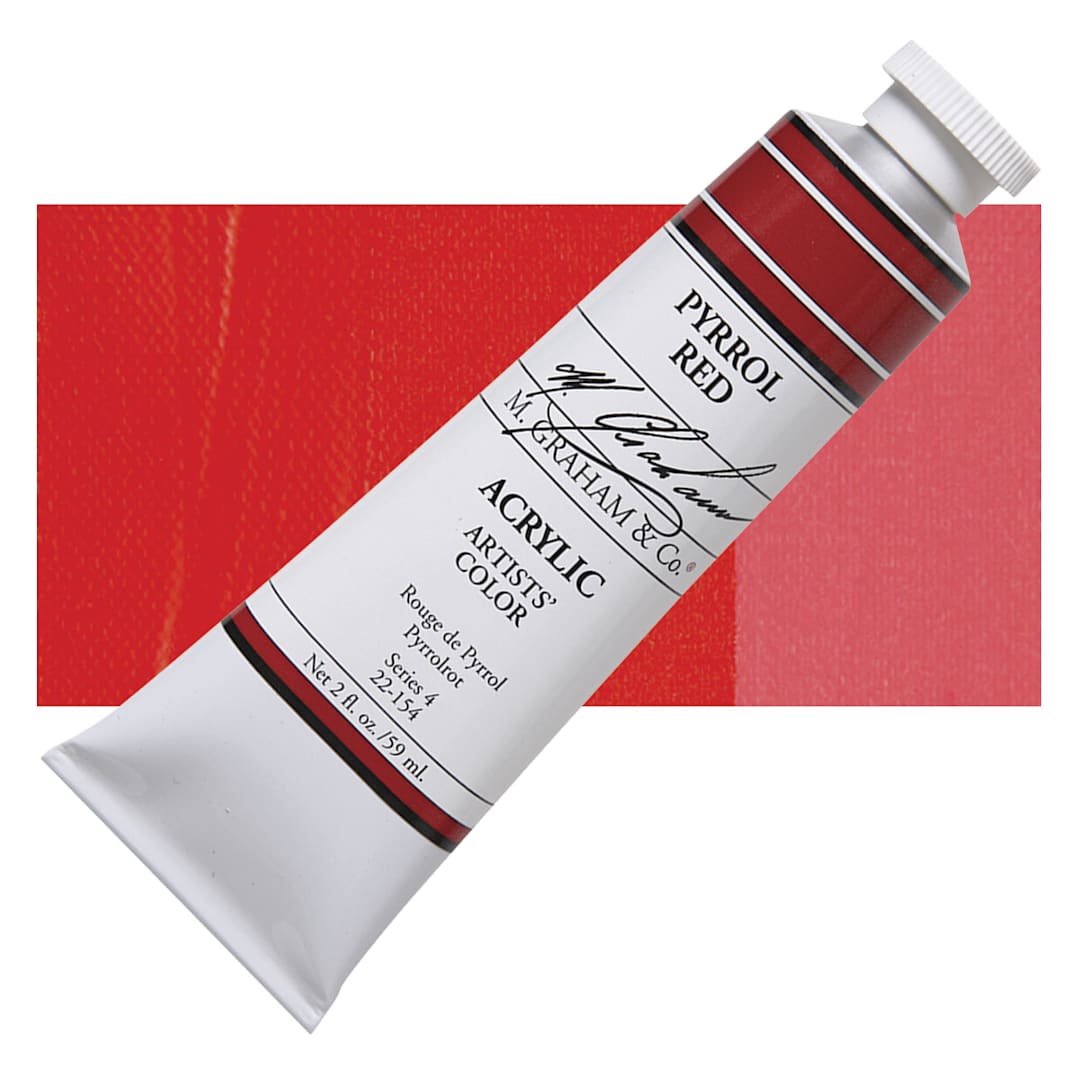 Open in modal - M. Graham Artists' Acrylic - Pyrrol Red, 2 oz tube and swatch