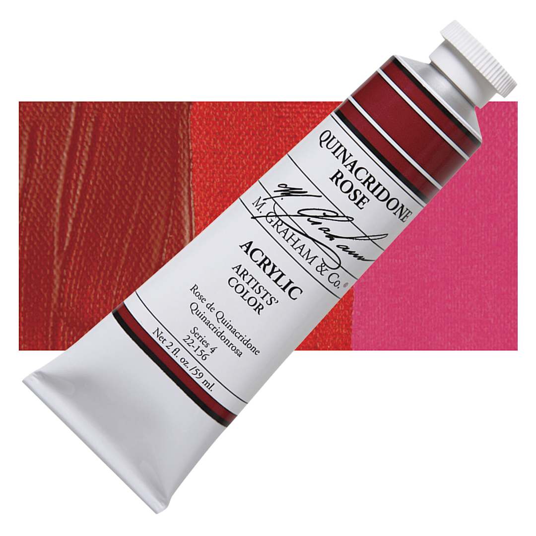 Open in modal - M. Graham Artists' Acrylic - Quinacridone Rose, 2 oz tube and swatch