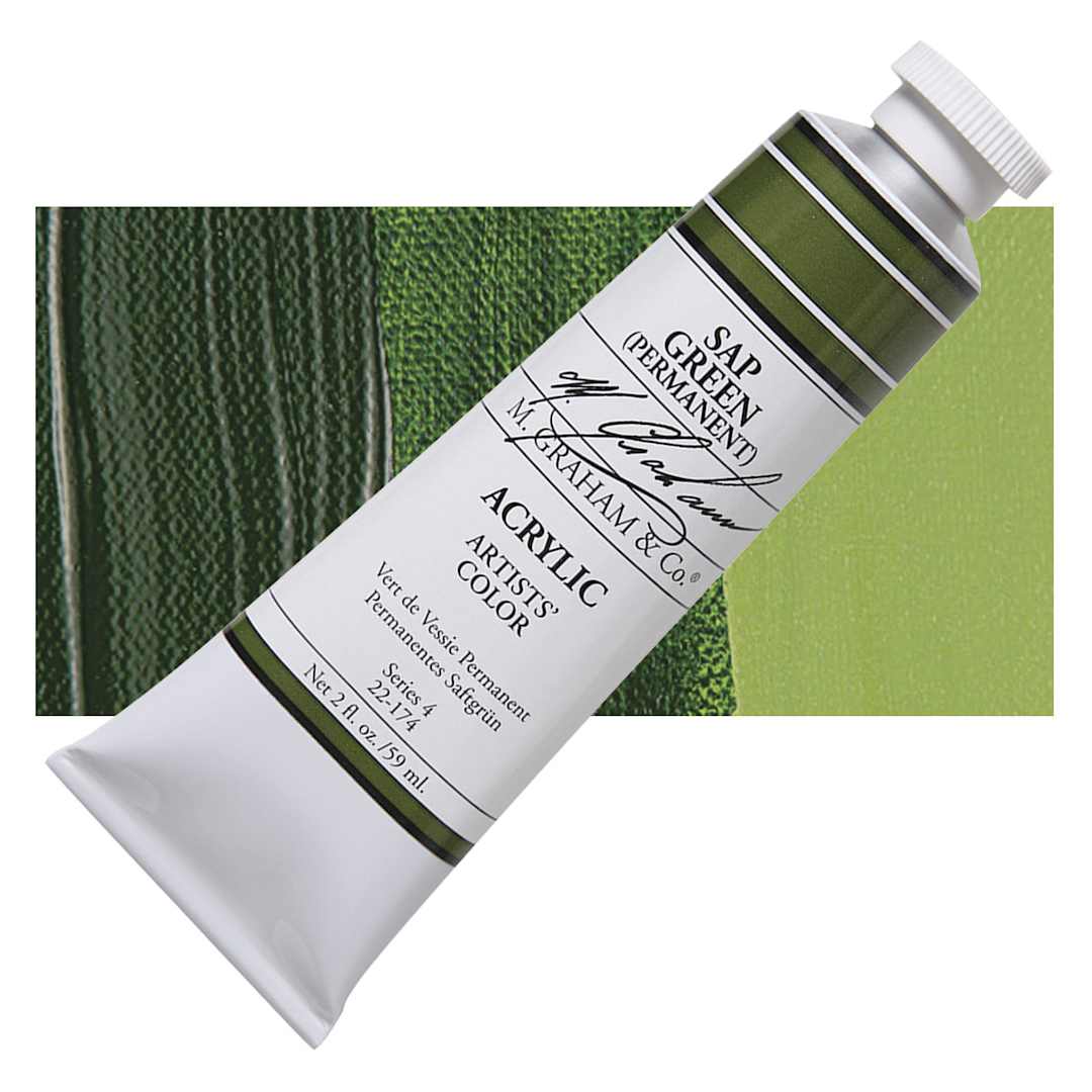 Open in modal - M. Graham Artists' Acrylic - Sap Green Permanent, 2 oz tube and swatch
