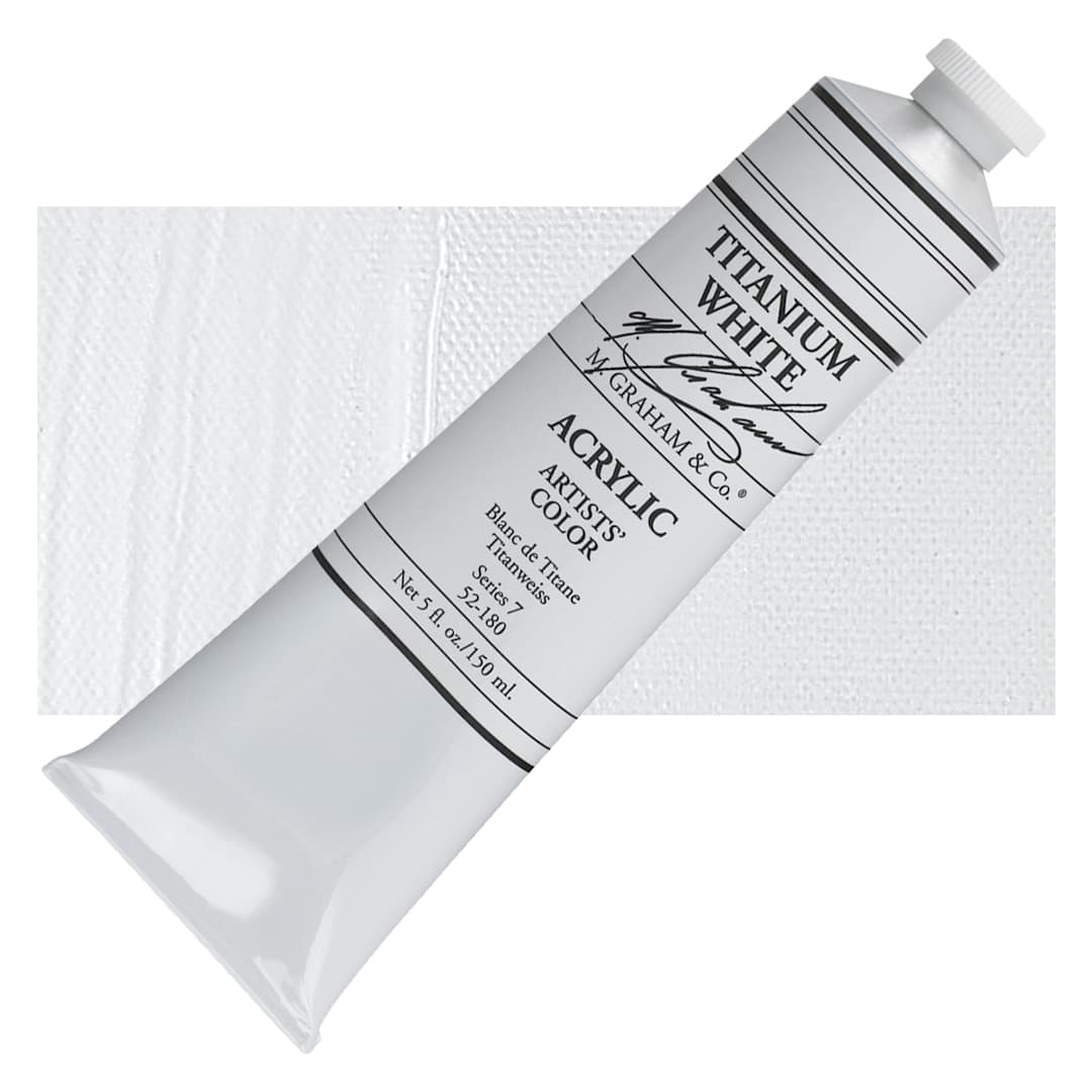 Open in modal - M. Graham Artists' Acrylic - Titanium White, 5 oz Tube and swatch
