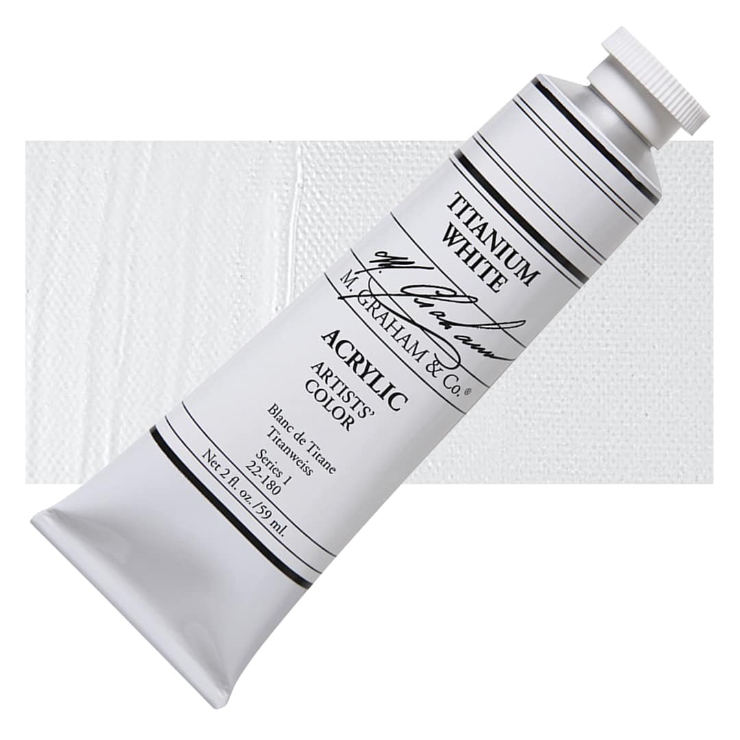 Open in modal - M. Graham Artists' Acrylic - Titanium White, 2 oz tube and swatch