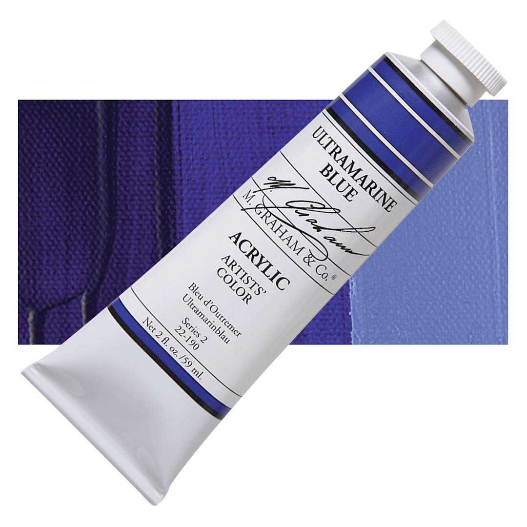 Open in modal - M. Graham Artists' Acrylic - Ultramarine Blue, 2 oz tube and swatch