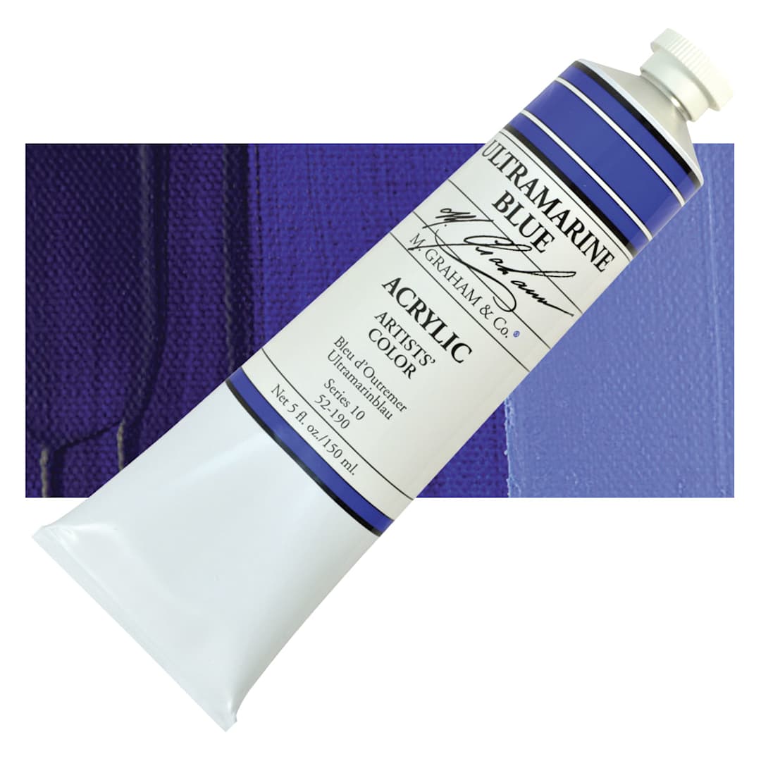 Open in modal - M. Graham Artists' Acrylic - Ultramarine Blue, 5 oz Tube and swatch