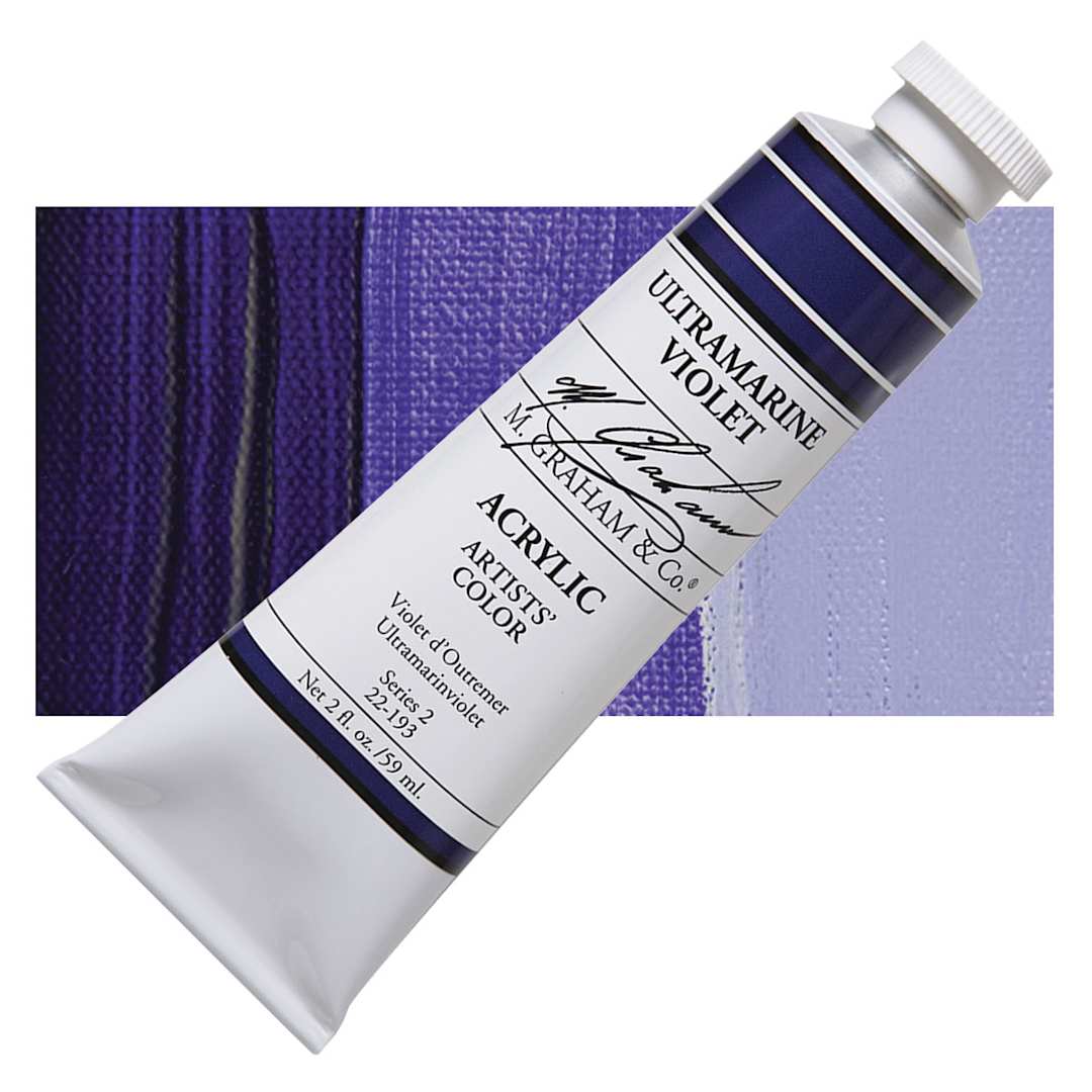 Open in modal - M. Graham Artists' Acrylic - Ultramarine Violet, 2 oz tube and swatch