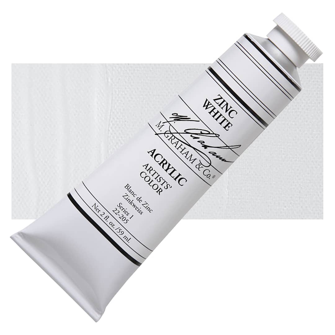 Open in modal - M. Graham Artists' Acrylic - Zinc White, 2 oz tube and swatch