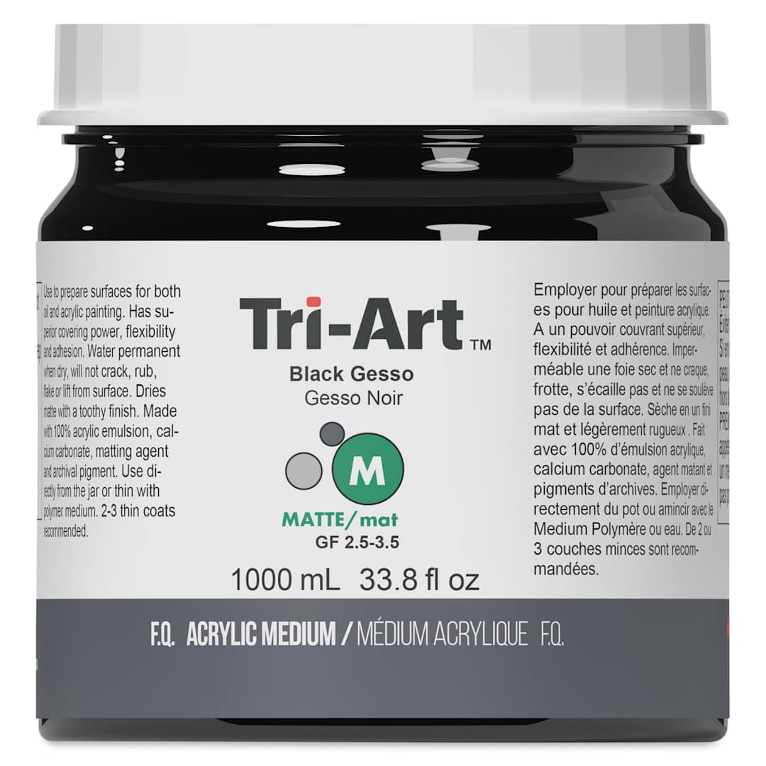 Open in modal - Tri-Art Acrylic Black Gesso - Front view of 1 Liter Jar
