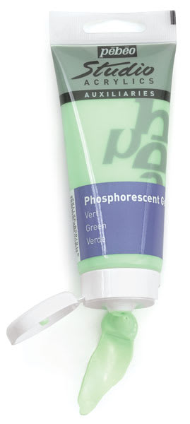 Open in modal - Pebeo Phosphorescent Gel - Green shown squeezed out of open tube