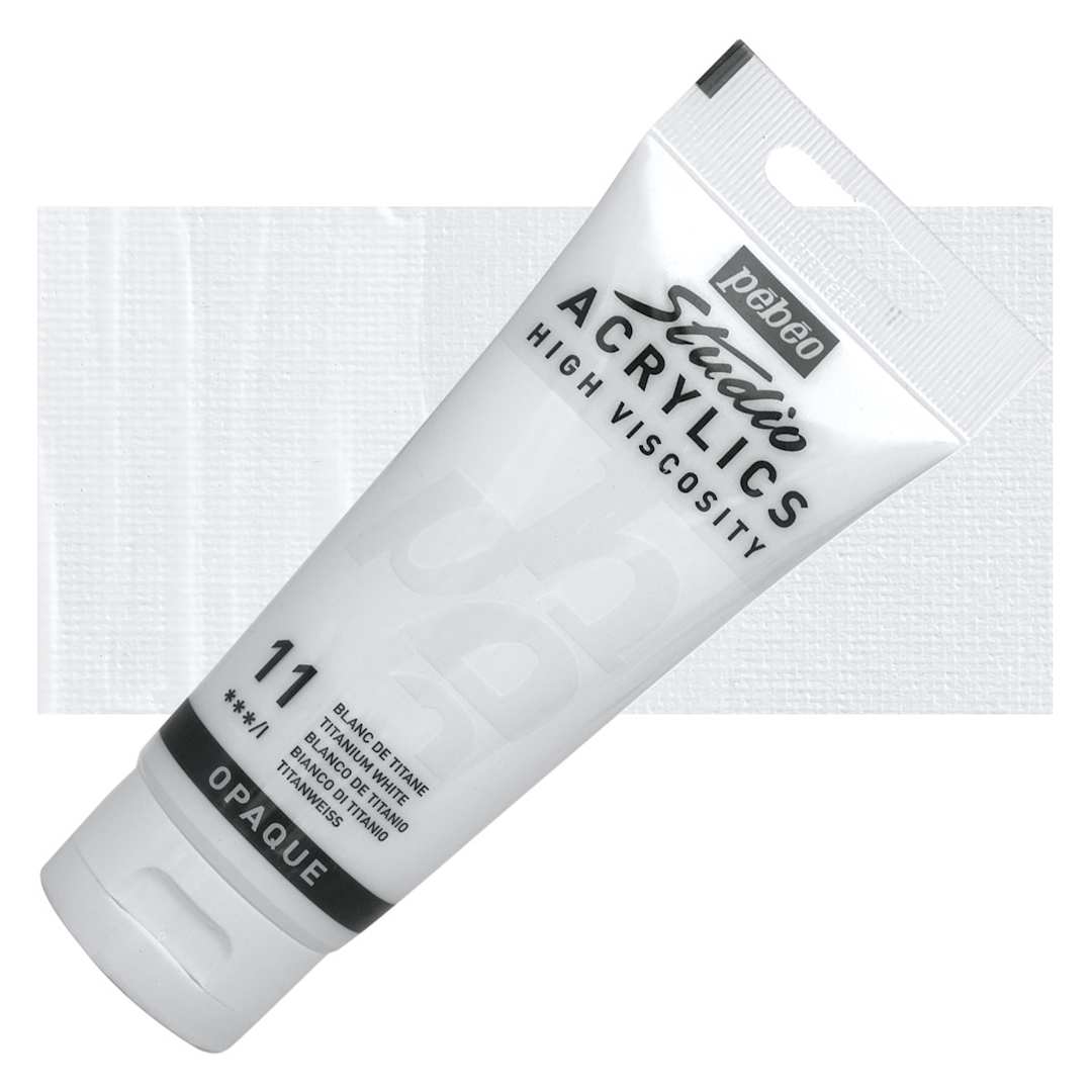 Open in modal - Pebeo High Viscosity Acrylic - Titanium White, 100 ml tube and swatch