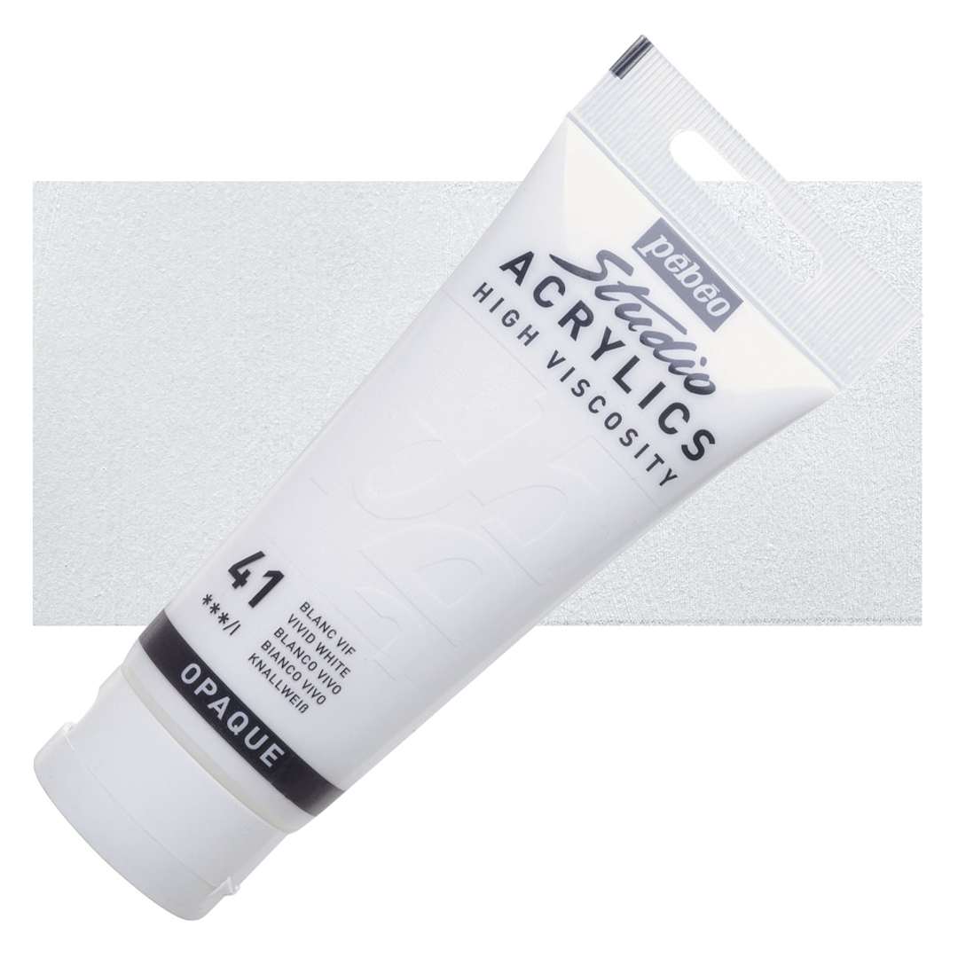 Open in modal - Pebeo High Viscosity Acrylic - Vivid White, 100 ml tube and swatch