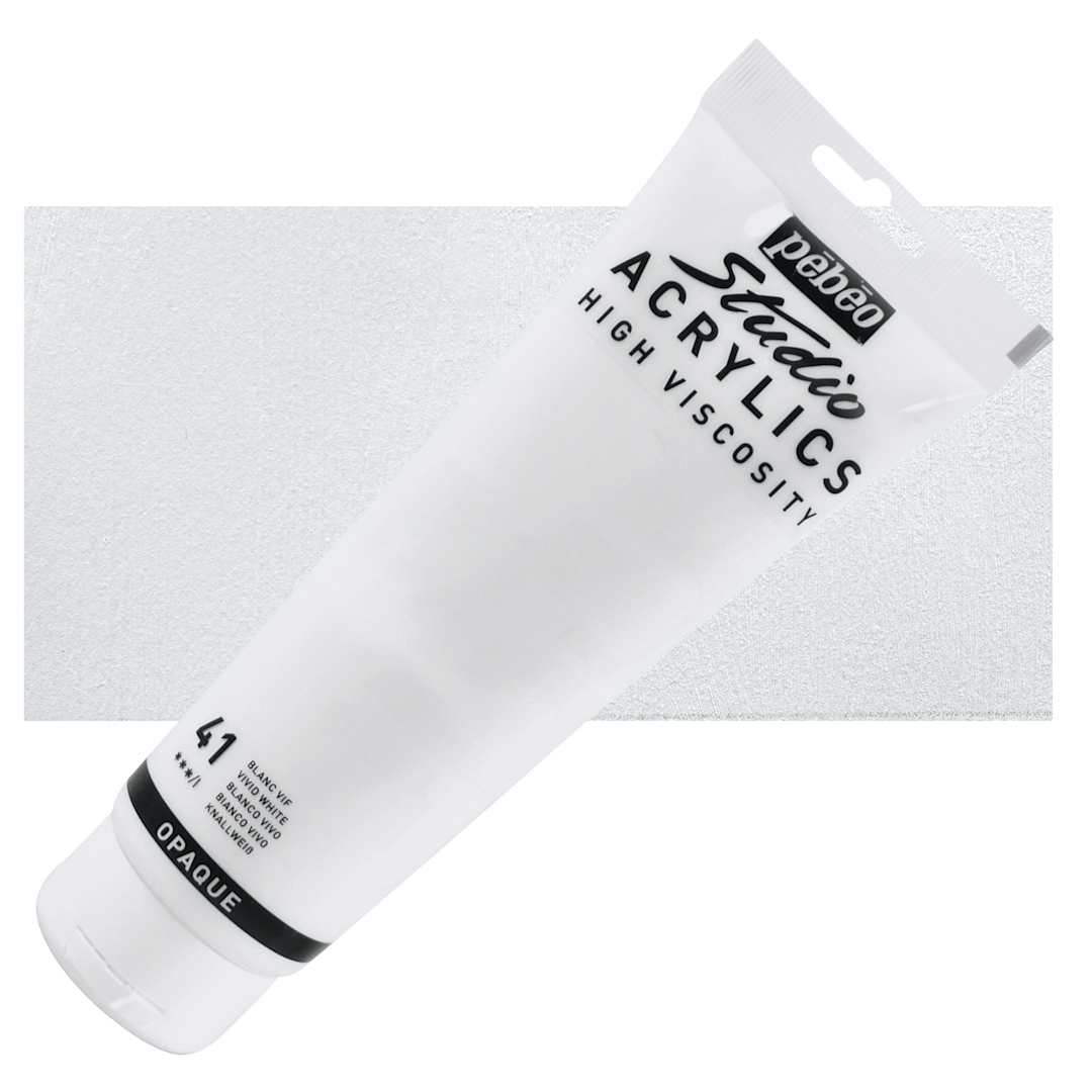 Open in modal - Pebeo High Viscosity Acrylic - Vivid White, 250 ml, Tube and swatch