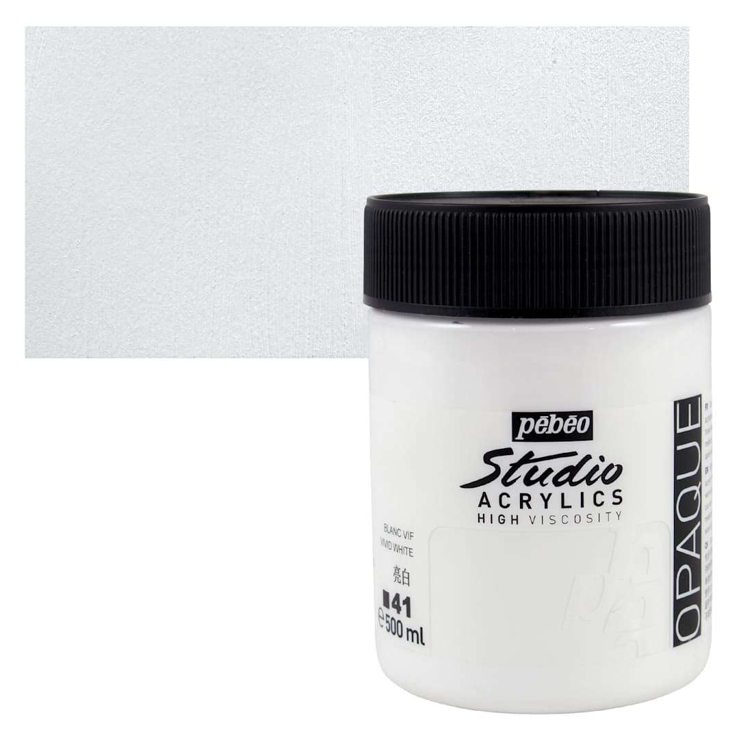 Open in modal - Pebeo High Viscosity Acrylic - Vivid White, 500 ml, Jar and swatch