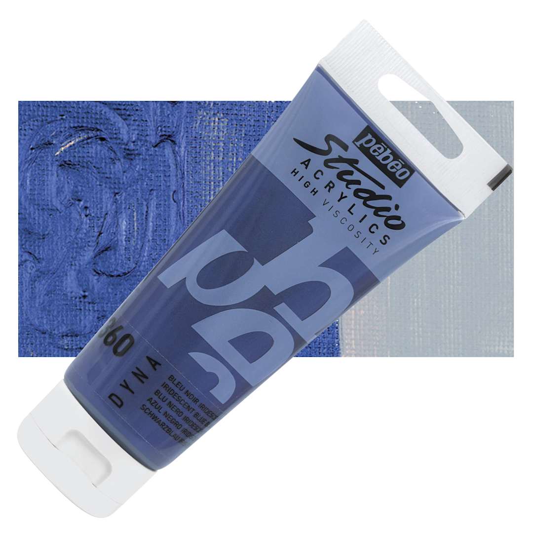 Open in modal - Pebeo High Viscosity Acrylic - Iridescent Blue/Black, 100 ml tube and swatch