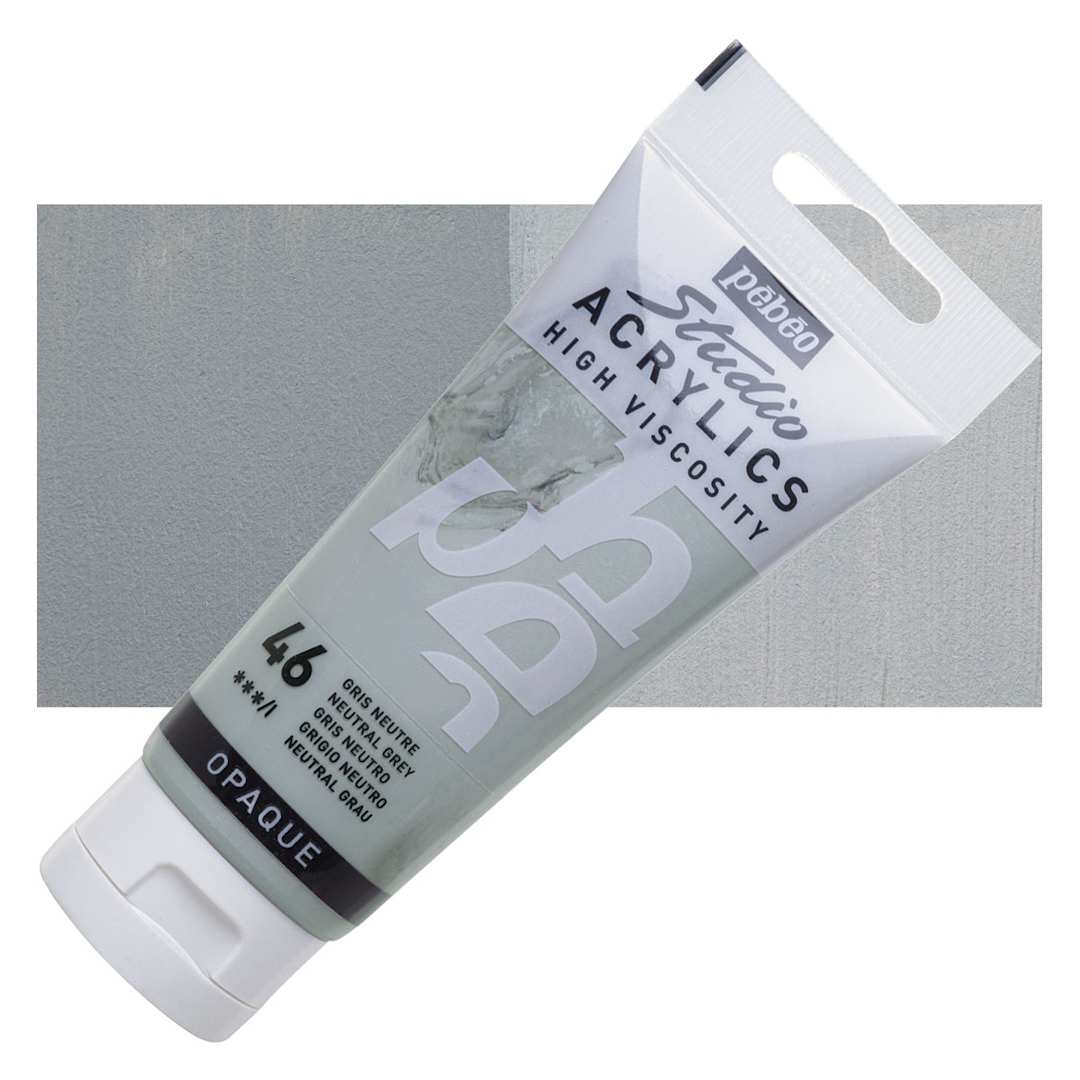 Open in modal - Pebeo High Viscosity Acrylic - Neutral Grey, 100 ml tube and swatch