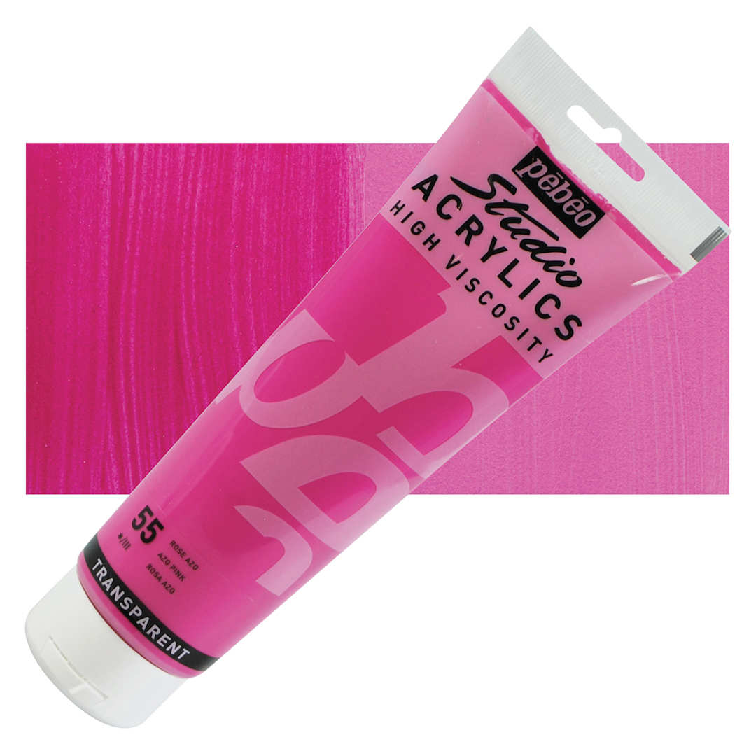 Open in modal - Pebeo High Viscosity Acrylic - Azo Pink, 250 ml, Tube and swatch