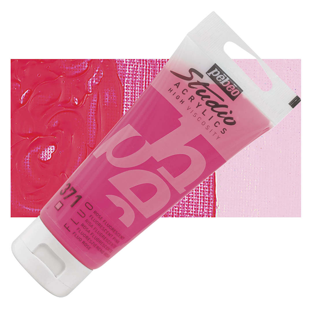 Open in modal - Pebeo High Viscosity Acrylic - Fluorescent Pink, 100 ml tube and swatch