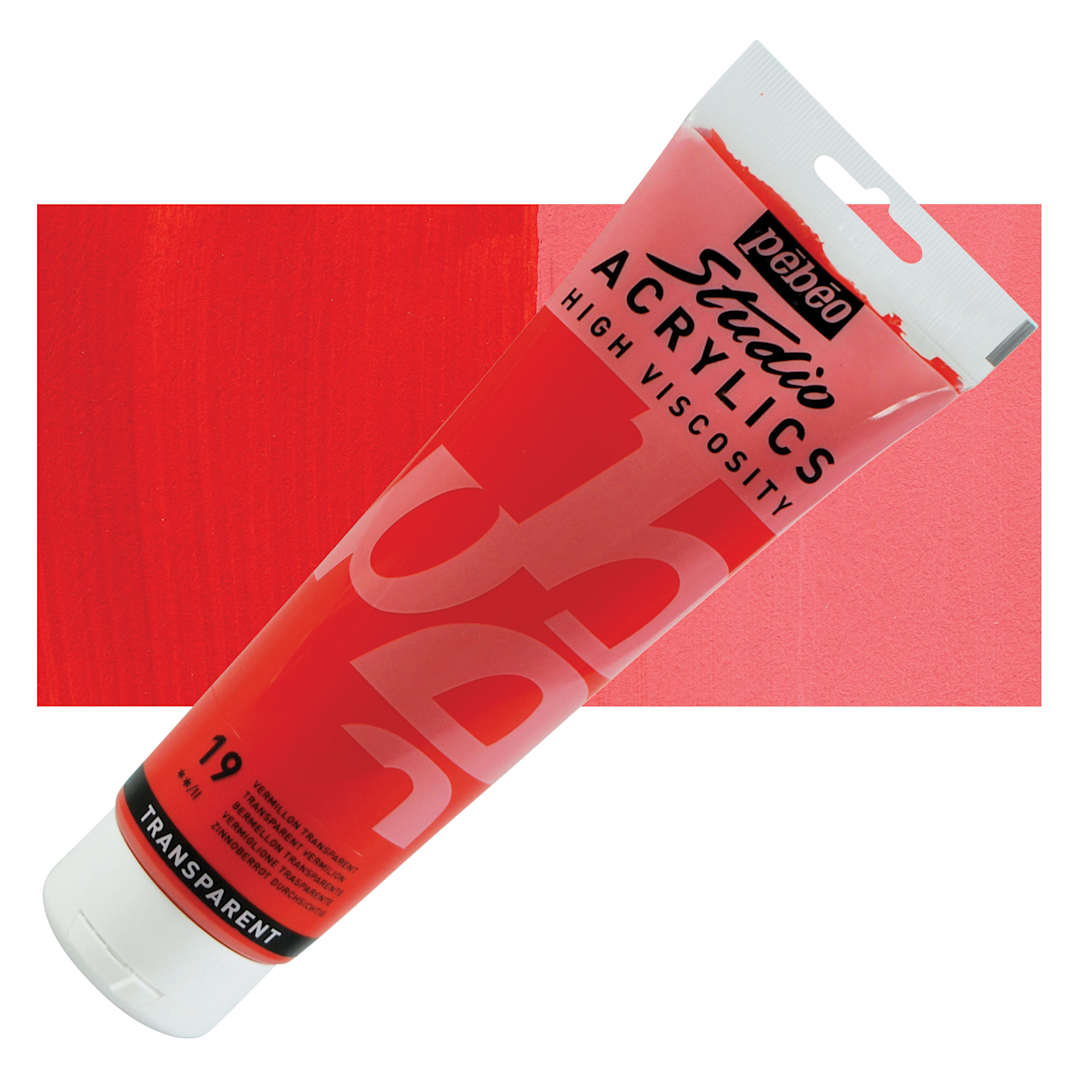 Open in modal - Pebeo High Viscosity Acrylics - Transparent Vermilion, 250 ml, Tube with Swatch