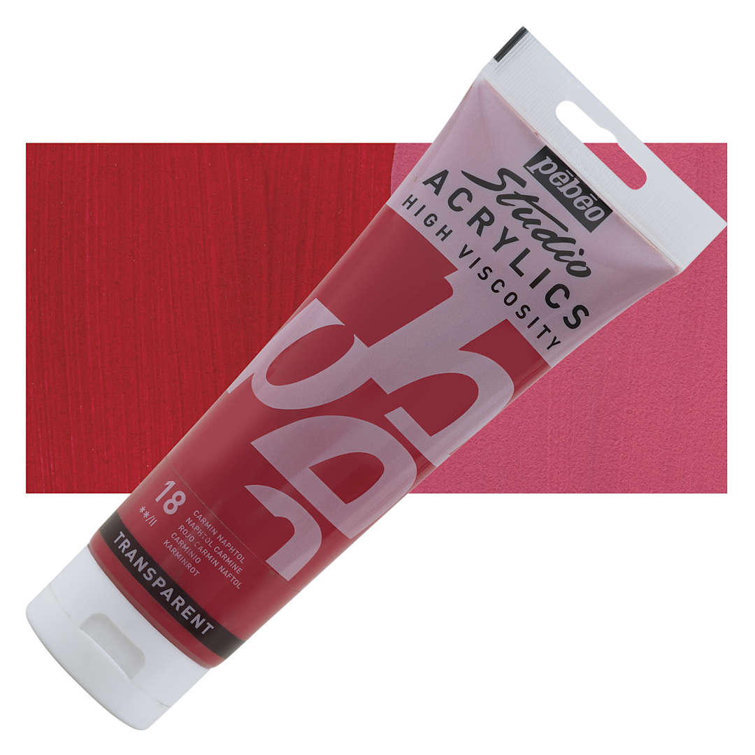 Open in modal - Pebeo High Viscosity Acrylics - Naphthol Carmine, 250 ml Tube with swatch