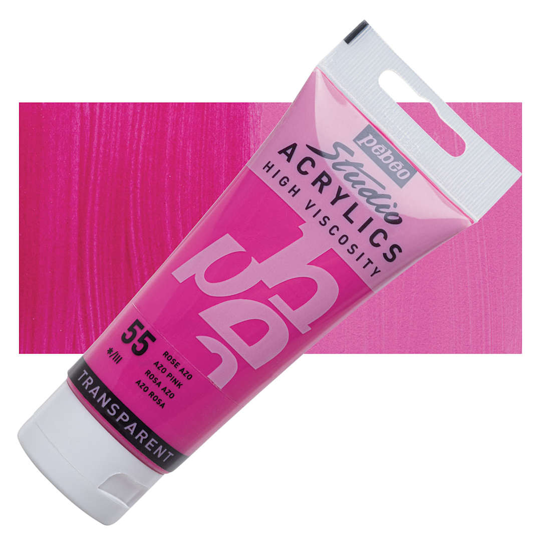 Open in modal - Pebeo High Viscosity Acrylic - Azo Pink, 100 ml, Swatch with Tube
