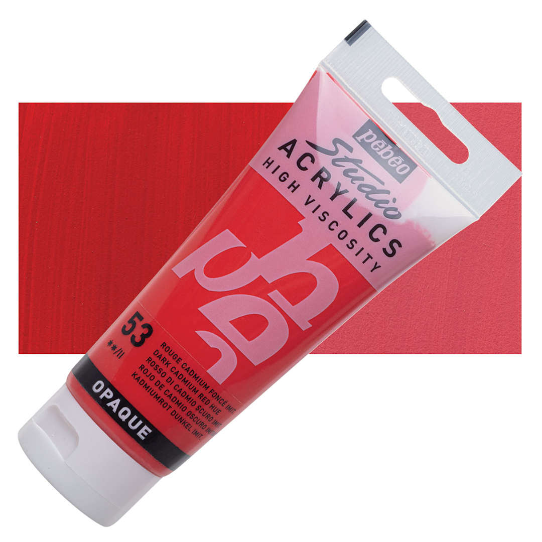 Open in modal - Pebeo High Viscosity Acrylic - Dark Cadmium Red Hue, 100 ml, Swatch with Tube