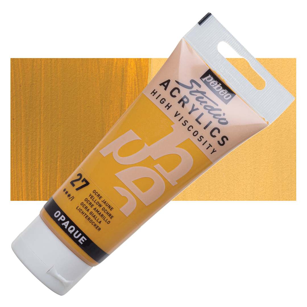 Open in modal - Pebeo High Viscosity Acrylic - Yellow Ochre, 100 ml tube and swatch