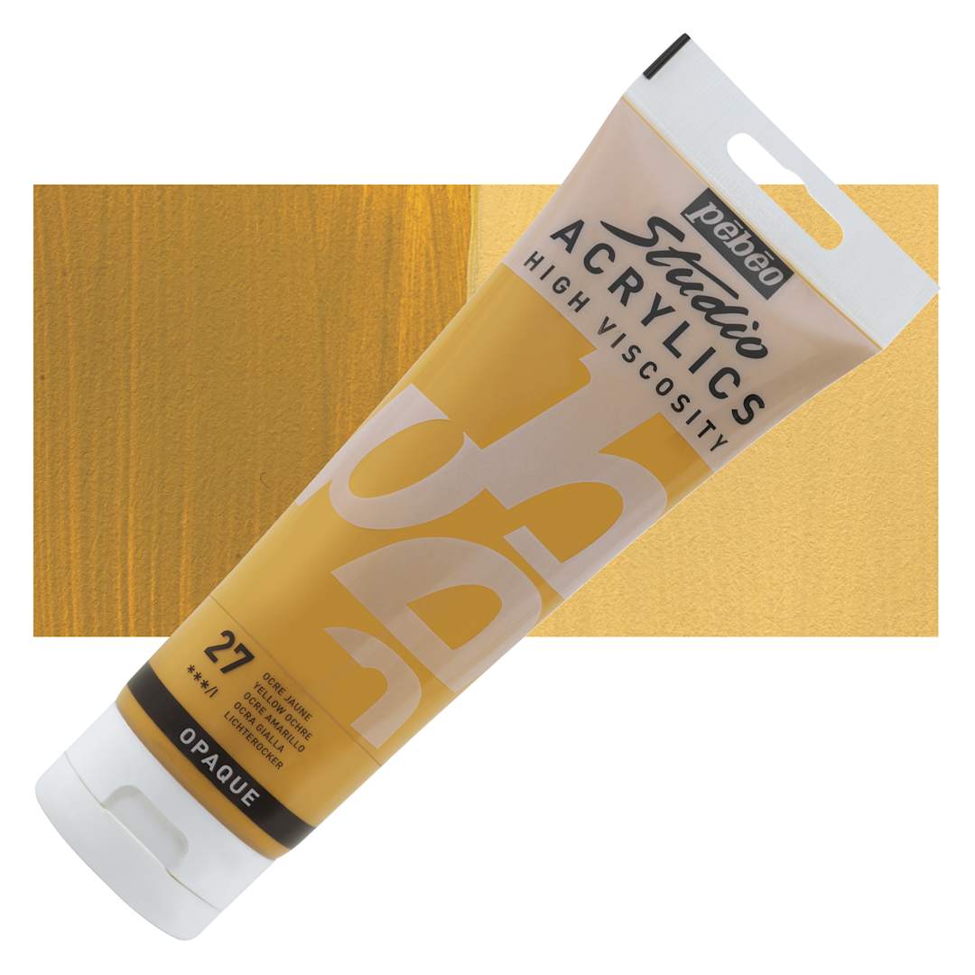 Open in modal - Pebeo High Viscosity Acrylics - Yellow Ochre, 250 ml Tube and swatch