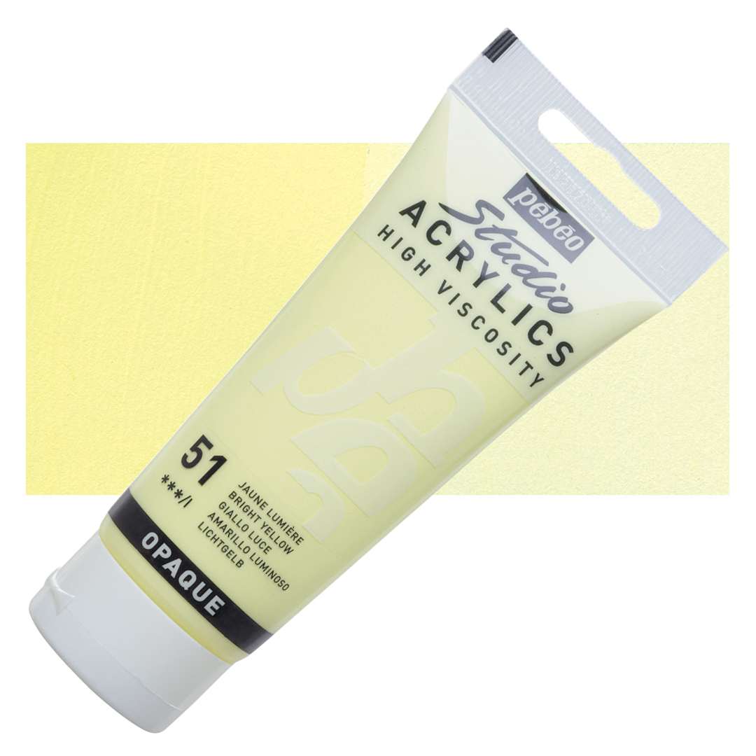 Open in modal - Pebeo High Viscosity Acrylic - Bright Yellow, 100 ml tube and swatch