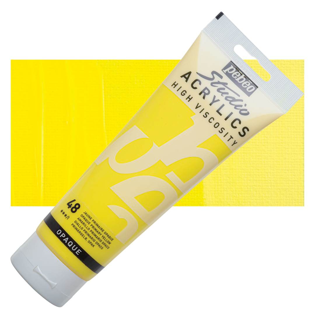 Open in modal - Pebeo High Viscosity Acrylic - Opaque Primary Yellow, 250 ml, Swatch with Tube