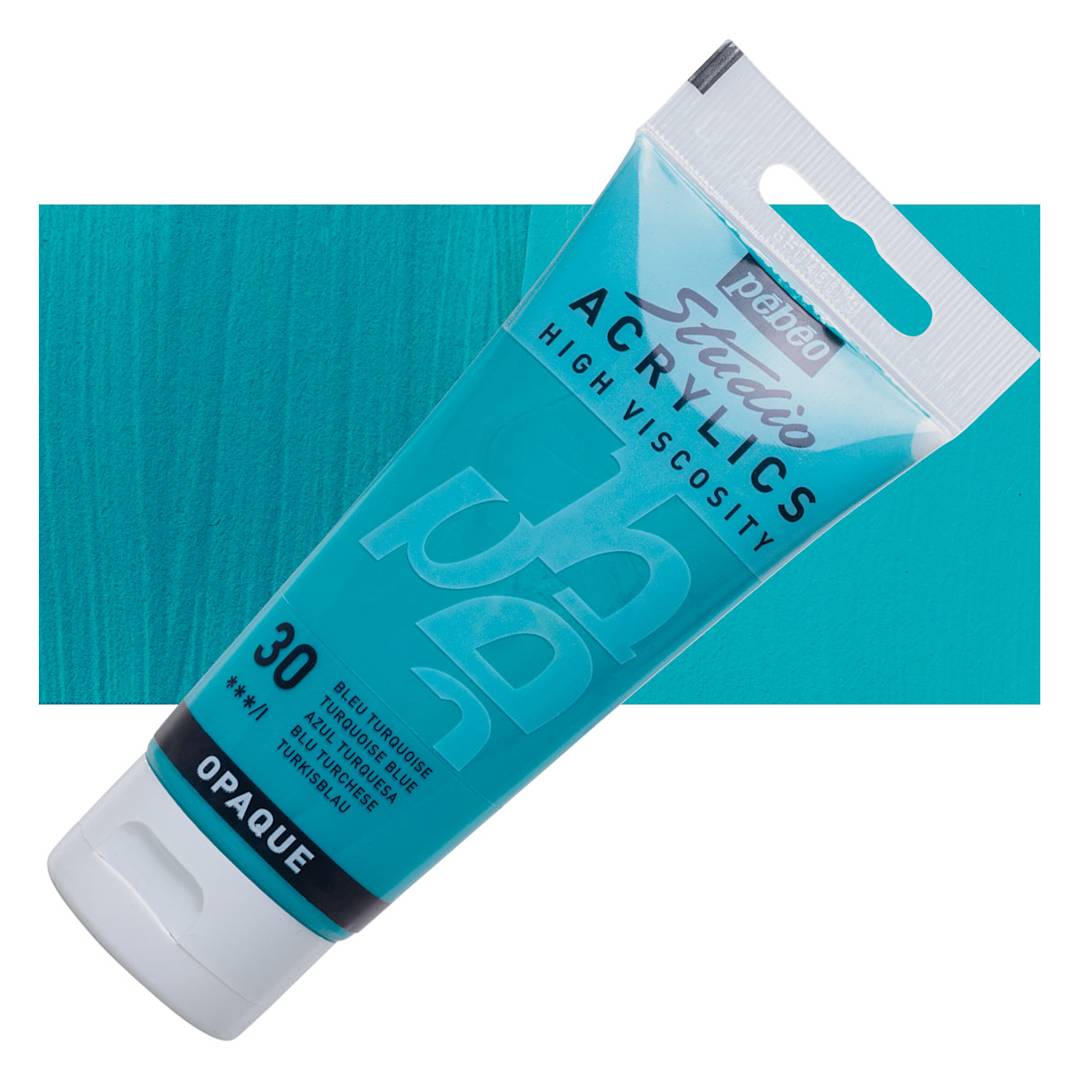 Open in modal - Pebeo High Viscosity Acrylic - Turquoise Blue, 100 ml tube and swatch