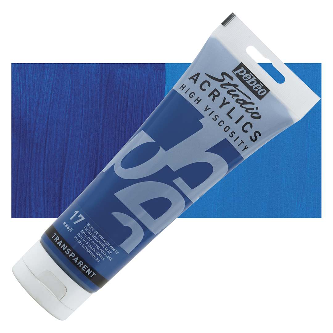 Open in modal - Pebeo High Viscosity Acrylics - Phthalocyanine Blue, 250 ml Tube and swatch