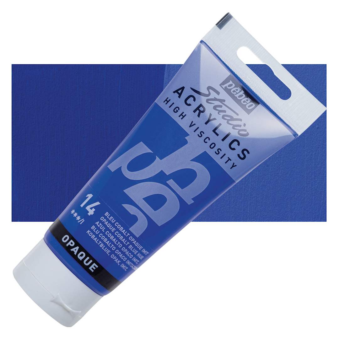 Open in modal - Pebeo High Viscosity Acrylic - Opaque Cobalt Blue Hue, 100 ml, Swatch with Tube