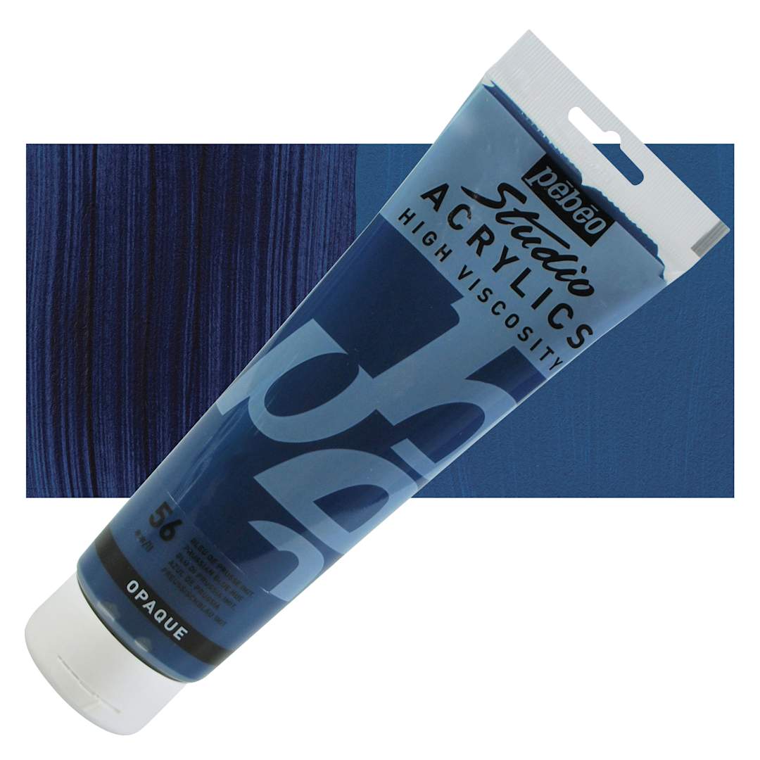 Open in modal - Pebeo High Viscosity Acrylic - Prussian Blue Hue, 250 ml, Tube and swatch