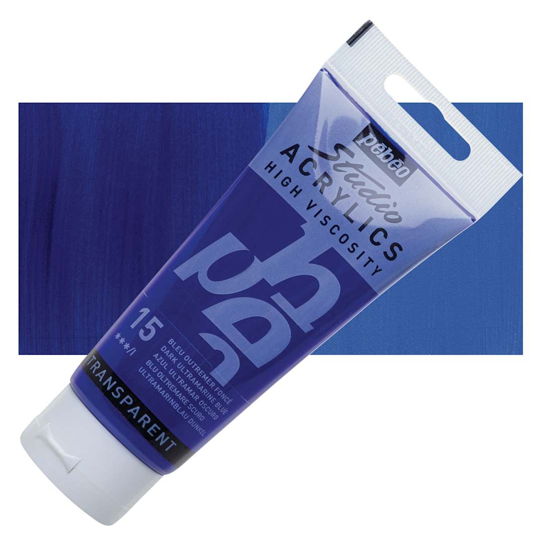 Open in modal - Pebeo High Viscosity Acrylic - Dark Ultramarine Blue, 100 ml, Swatch with Tube