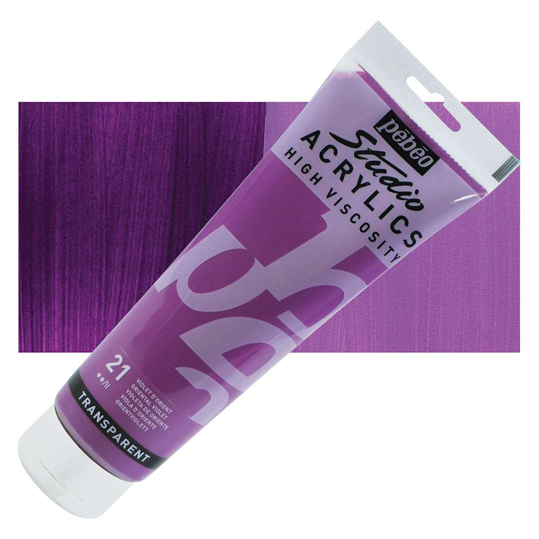 Open in modal - Pebeo High Viscosity Acrylic - Oriental Violet, 250 ml, Tube and swatch