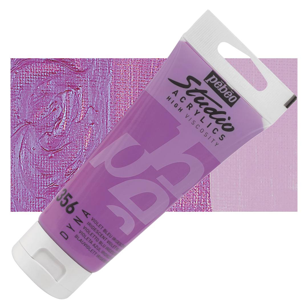 Open in modal - Pebeo High Viscosity Acrylic - Iridescent Violet/Blue, 100 ml, Tube and swatch