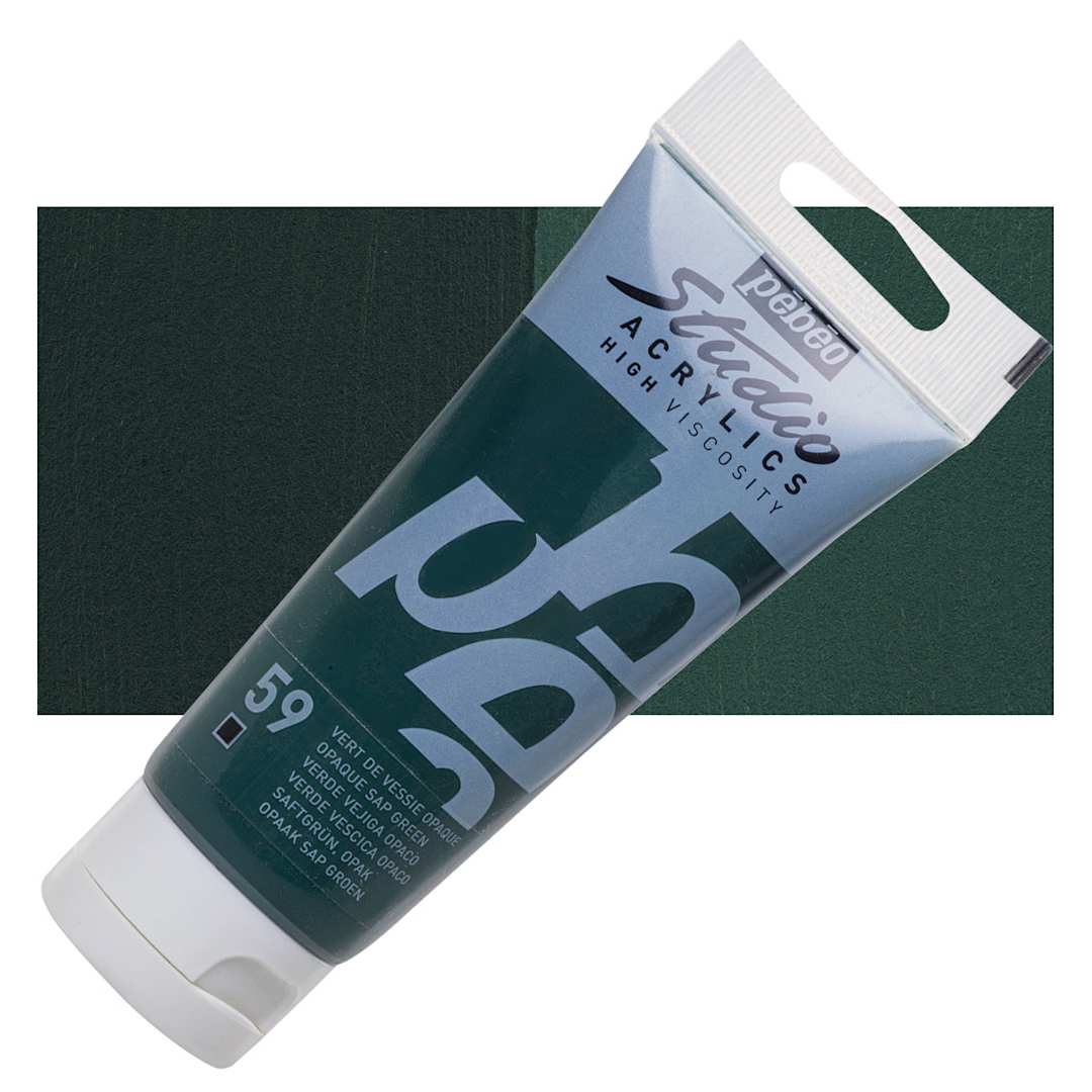Open in modal - Pebeo High Viscosity Acrylic - Opaque Sap Green, 100 ml, Swatch with Tube