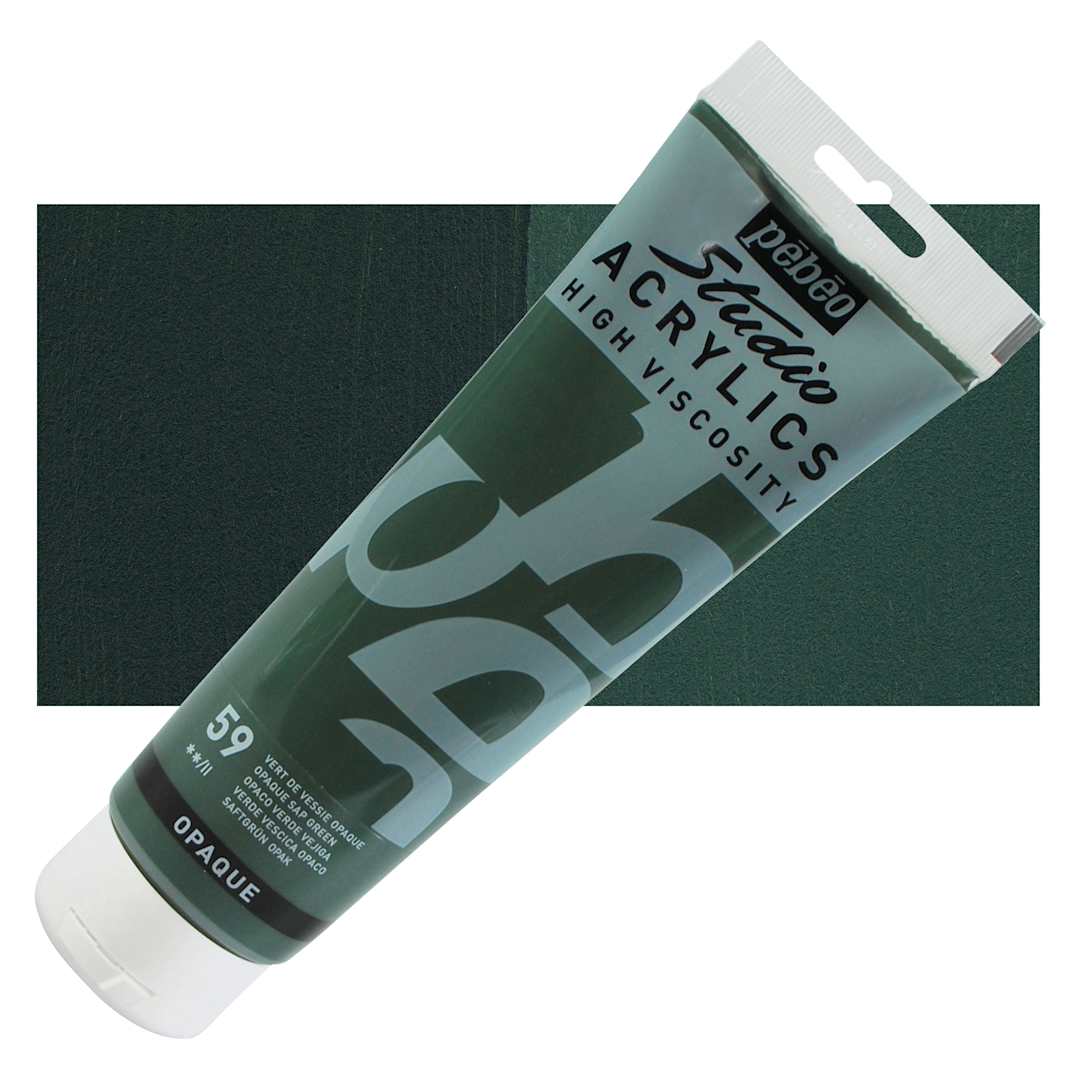 Open in modal - Pebeo High Viscosity Acrylic - Opaque Sap Green, 250 ml, Tube and swatch