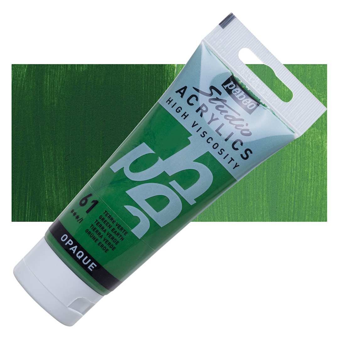 Open in modal - Pebeo High Viscosity Acrylic - Green Earth, 100 ml tube and swatch