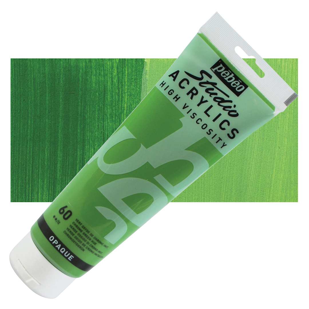 Open in modal - Pebeo High Viscosity Acrylics - Chrome Green Hue, 250 ml, Tube with Swatch