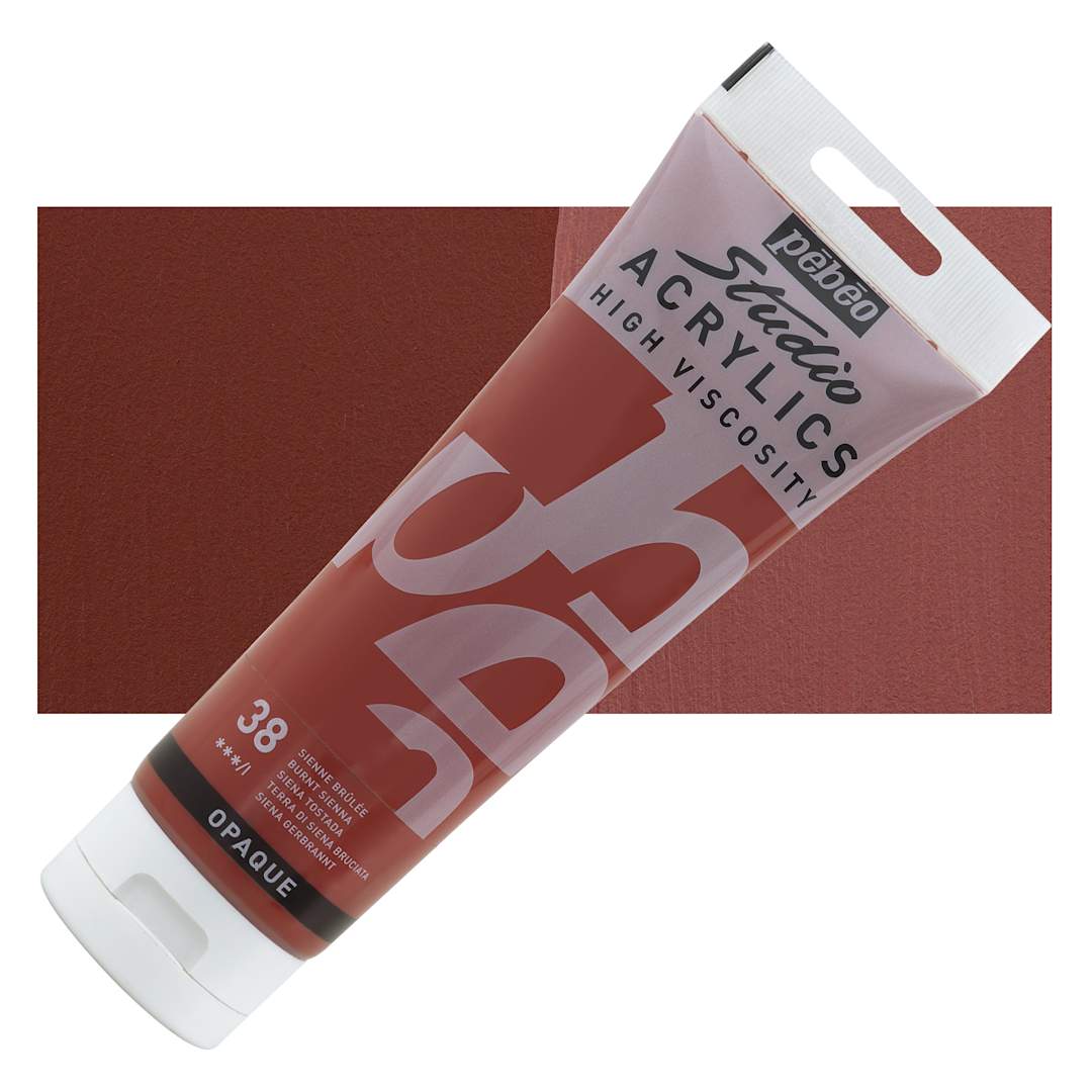 Open in modal - Pebeo High Viscosity Acrylics - Burnt Sienna, 250 ml Tube and swatch