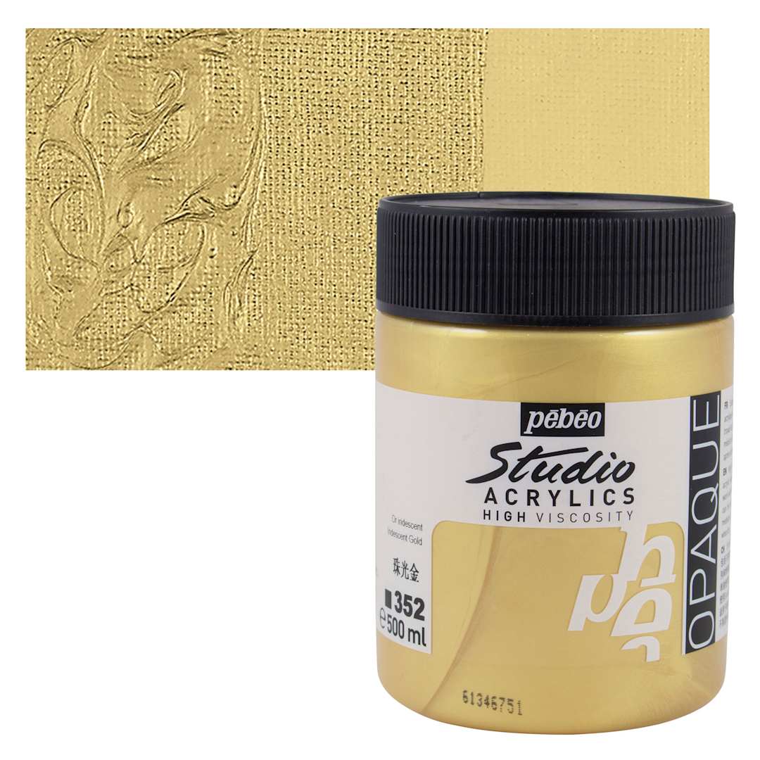 Open in modal - Pebeo High Viscosity Acrylic - Gold, 500 ml, Jar and swatch