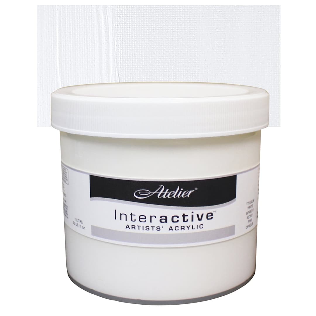 Open in modal - Chroma Atelier Interactive Artists' Acrylic - Titanium White, Liter jar and swatch